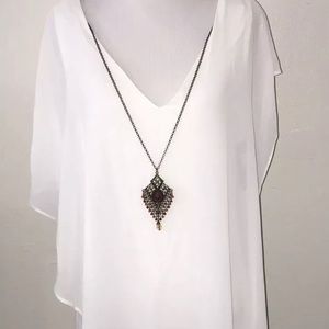 Iz byer semi sheer draped top attached necklace